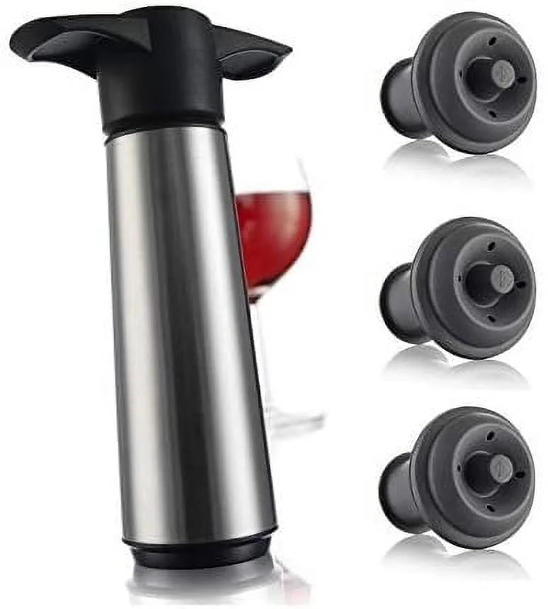 Wine Saver Pump with Vacuum Stoppers, Stainless Steel, Reusable U25002