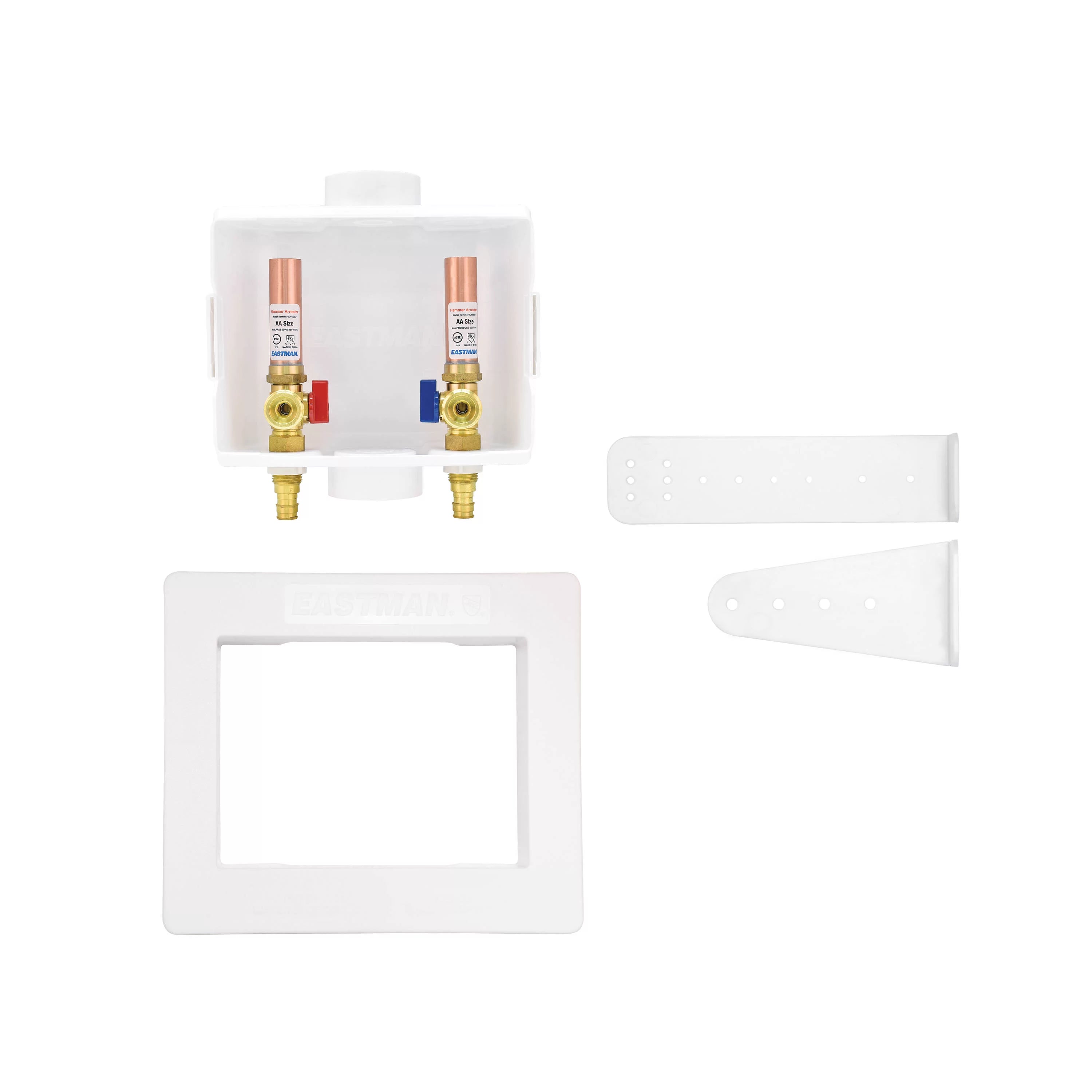 Center-Drain Washing Machine Outlet Box with Hammer Arrestors, 1/2 inch PEX, White P1279