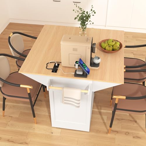 Large Kitchen Island with Drop Leaf, Rolling Cart, Power Outlet R822