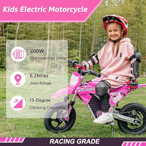 Electric Dirt Bike for Kids Aged 4-8, 350W Brushless Motor, 14'' Off-Road Tires, Blue J66927