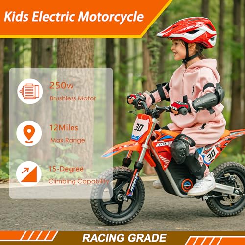 Electric Dirt Bike for Kids Aged 4-8, 350W Brushless Motor, 14'' Off-Road Tires, Blue J66927