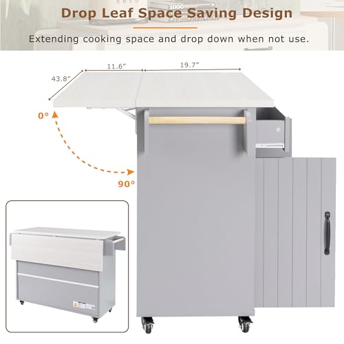 Farmhouse Kitchen Island with Drop Leaf, Barn Door and Wheels O34026