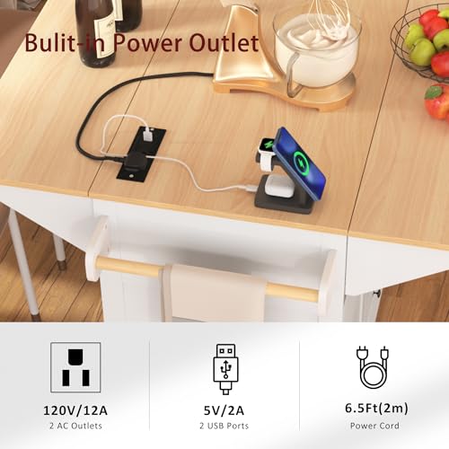 Large Kitchen Island with Drop Leaf, Rolling Cart, Power Outlet R822