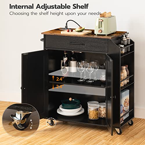 Kitchen Island with Power Outlet and Spice Rack on Wheels D759355