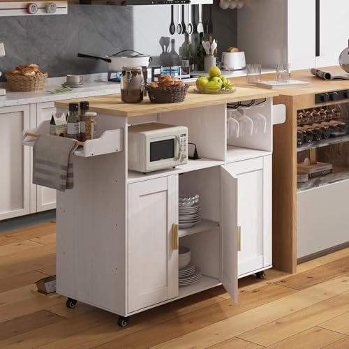 Rolling Kitchen Island Cart with Drop Leaf Countertop and Storage D32375