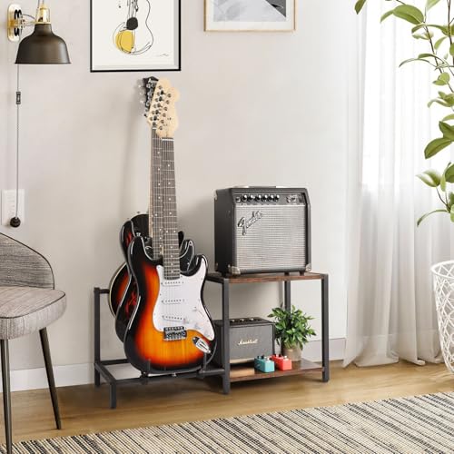 Guitar Rack, 3-Piece Floor Stand with Amp Support, Adjustable Holder for Multiple Instruments X487178