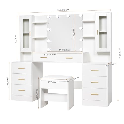 59.1" Vanity Desk with Mirror & Lights, 8 Drawers, Power Outlet X49068