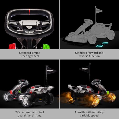 24V Electric Drift Kart for Kids with Adjustable Seat and 8.5MPH Speed Z339