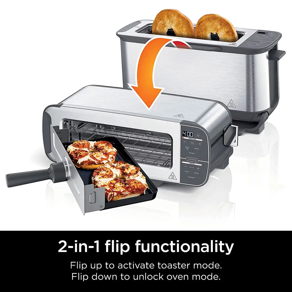 2-in-1 Flip Toaster Oven, Compact 2-Slice, Stainless Steel A284354