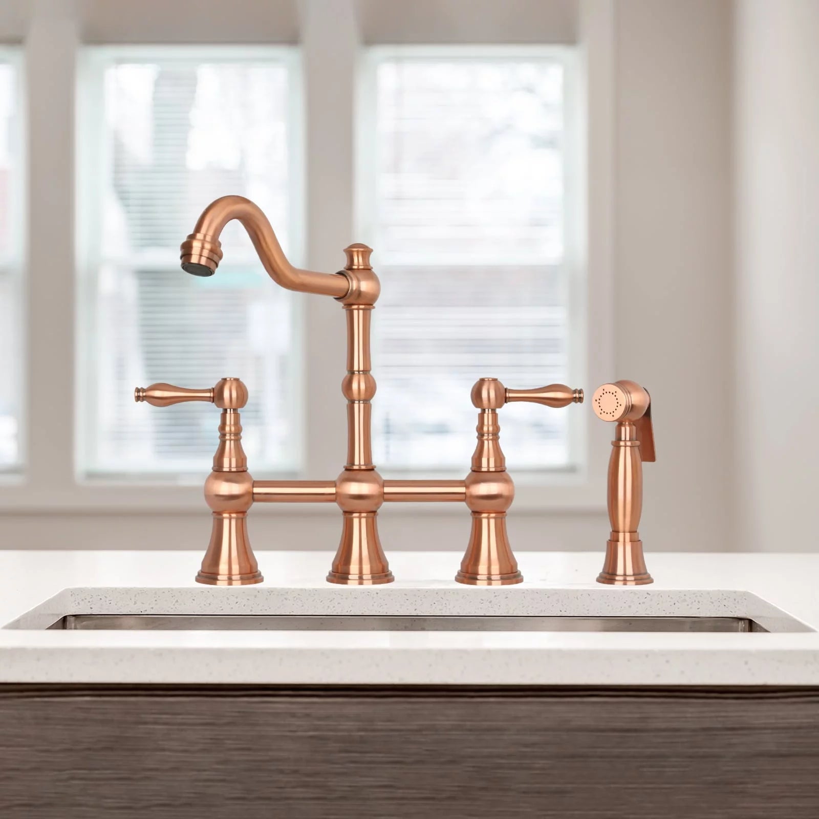 Copper Bridge Kitchen Faucet with Side Sprayer P36716