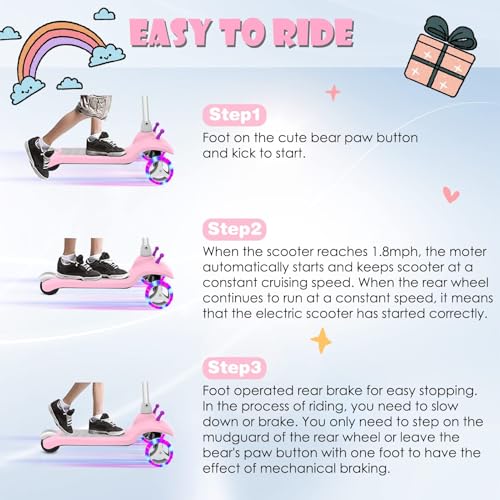 Kids Electric Scooter with 3 Wheels, Adjustable Height, Anti-Slip Deck V61735