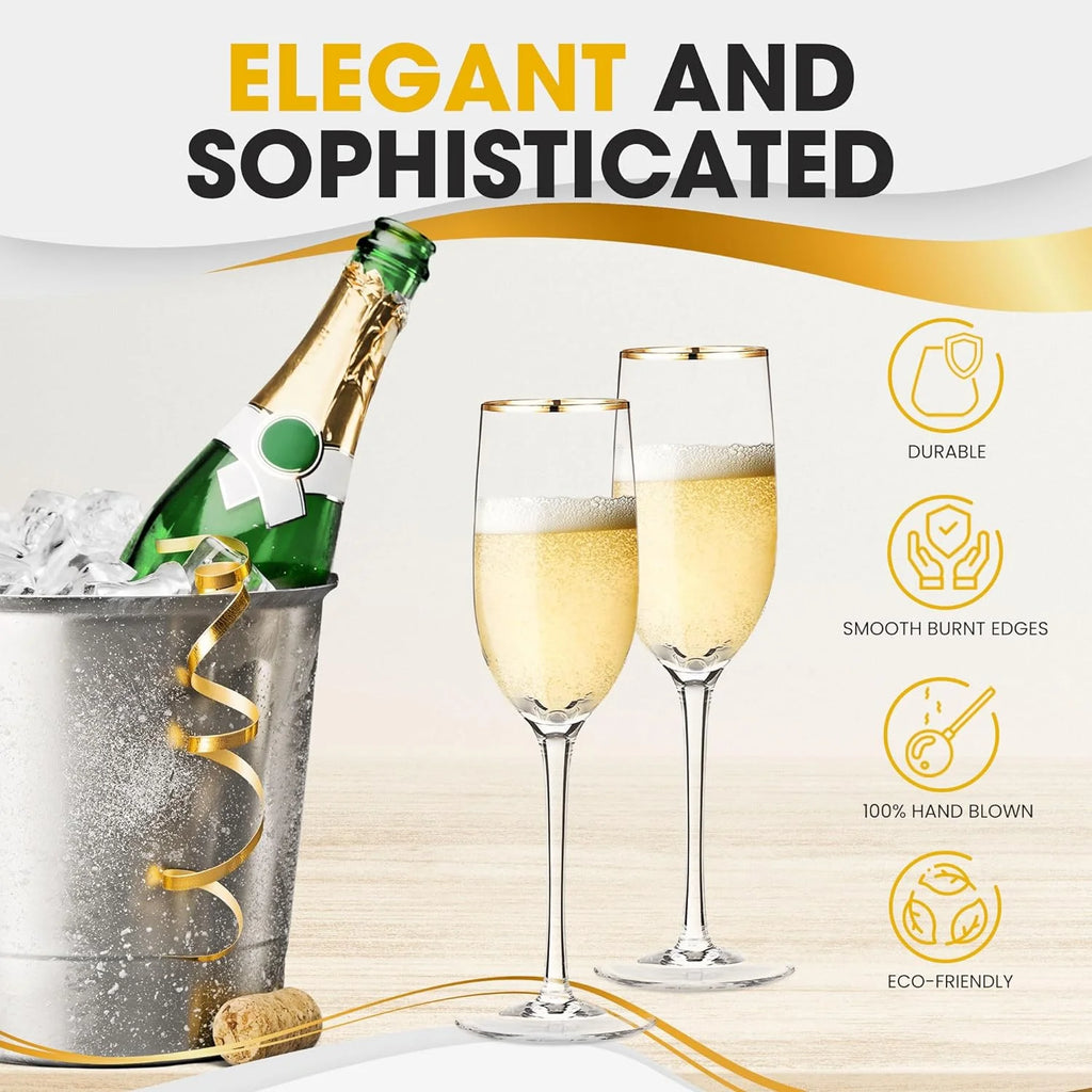 Champagne Flutes with Rim, 7.7 oz, Set of 2 U22727