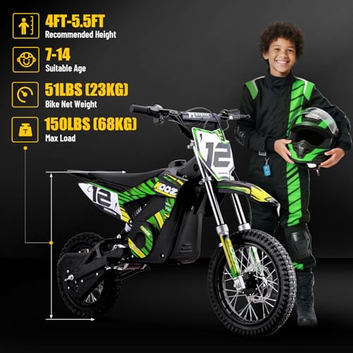 Electric Dirt Bike for Kids, 3 Speed Modes, 18 MPH, 15 Miles Range, Dual Suspension, Disc Brake, 16" Tire, Orange H40536
