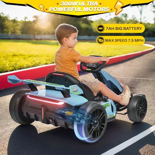 24V Kids Go Kart 300W Electric Drift Kart Outdoor Race Toy with 2X150W Motor, 7AH Battery, Green R238