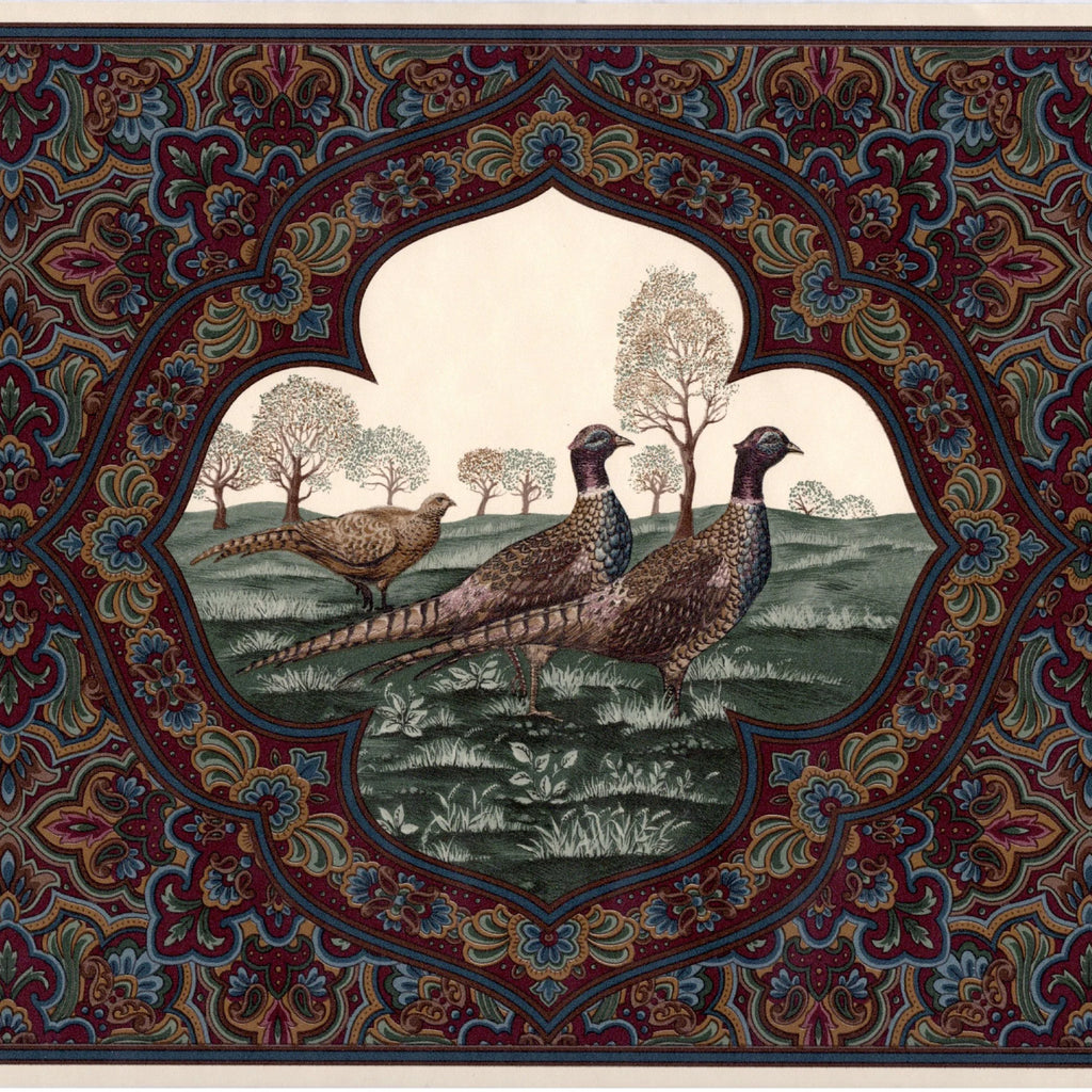 Vintage Paisley Pheasants Wallpaper Border, Dark Burgundy, 15 ft L x 10.25 in W E280