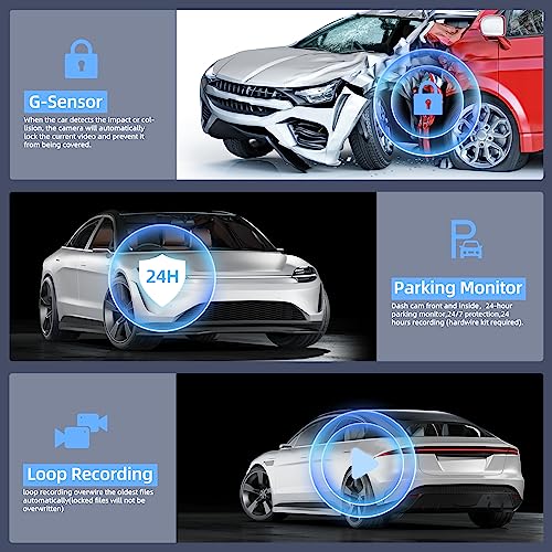 3 Channel Dash Cam Front Rear Inside, 2.5K WiFi, 64GB Card, IR Night Vision B335696