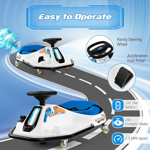 Electric Drifting Go Kart for Kids, 24V Ride On Drift Car with 360° Spin S7961