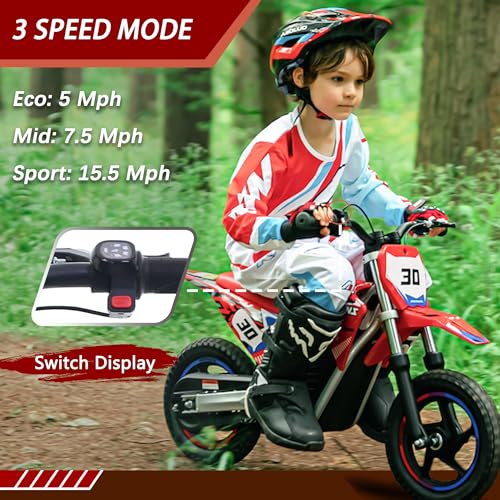 Electric Dirt Bike for Kids Aged 4-8, 350W Brushless Motor, 14'' Off-Road Tires, Blue J66927