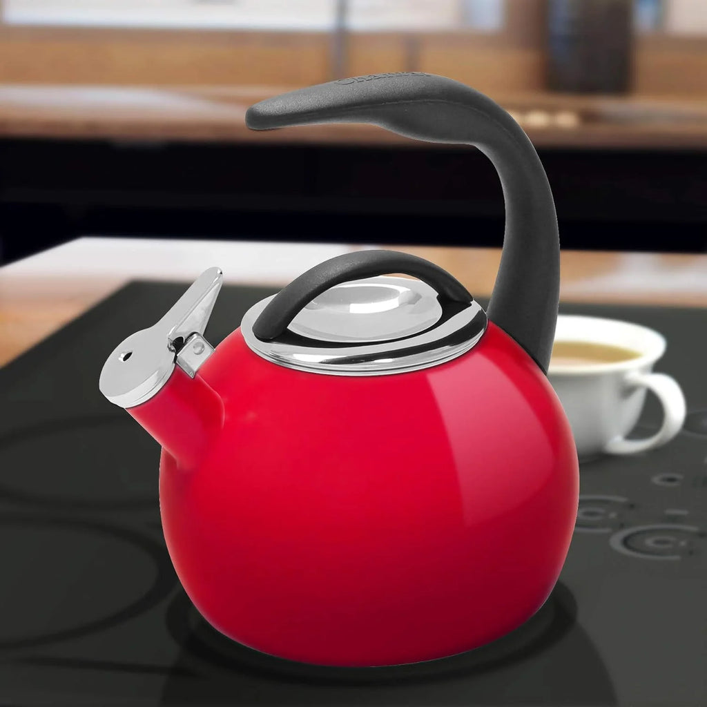 Enamel Steel Whistling Tea Kettle, 2 Quart D60899