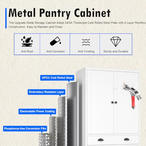 Tall Kitchen Storage Cabinet with Doors and Adjustable Shelves, Black Freestanding Cupboard X34021