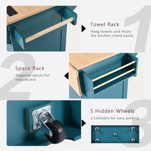 Foldable Kitchen Storage Island Cart with Drop Leaf Extensions and Wheels M744
