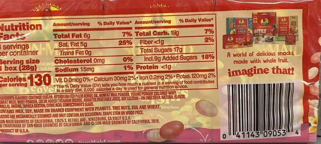 Strawberry & Vanilla Yogurt California Raisins, 12 Boxes U980