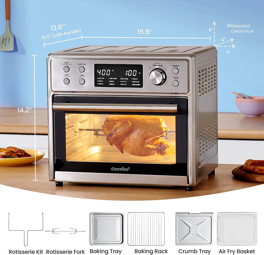 12-in-1 Air Fryer Toaster Oven Combo, 6 Slice Pizza Countertop Convection Oven with Rotisserie, Stainless Steel F573351