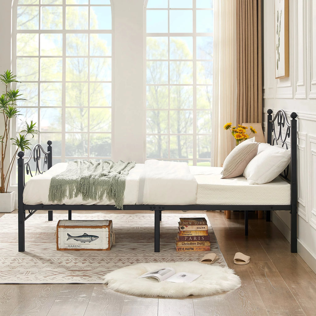 Metal Platform Bed Frame with Victorian Headboard, Full Size, Black C909