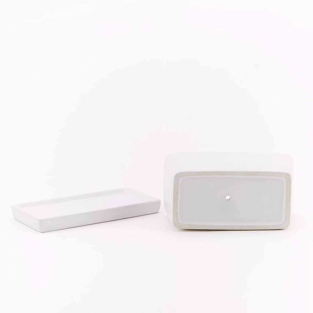 White Rectangular Ceramic Succulent Planter with Drainage Hole and Tray N54336