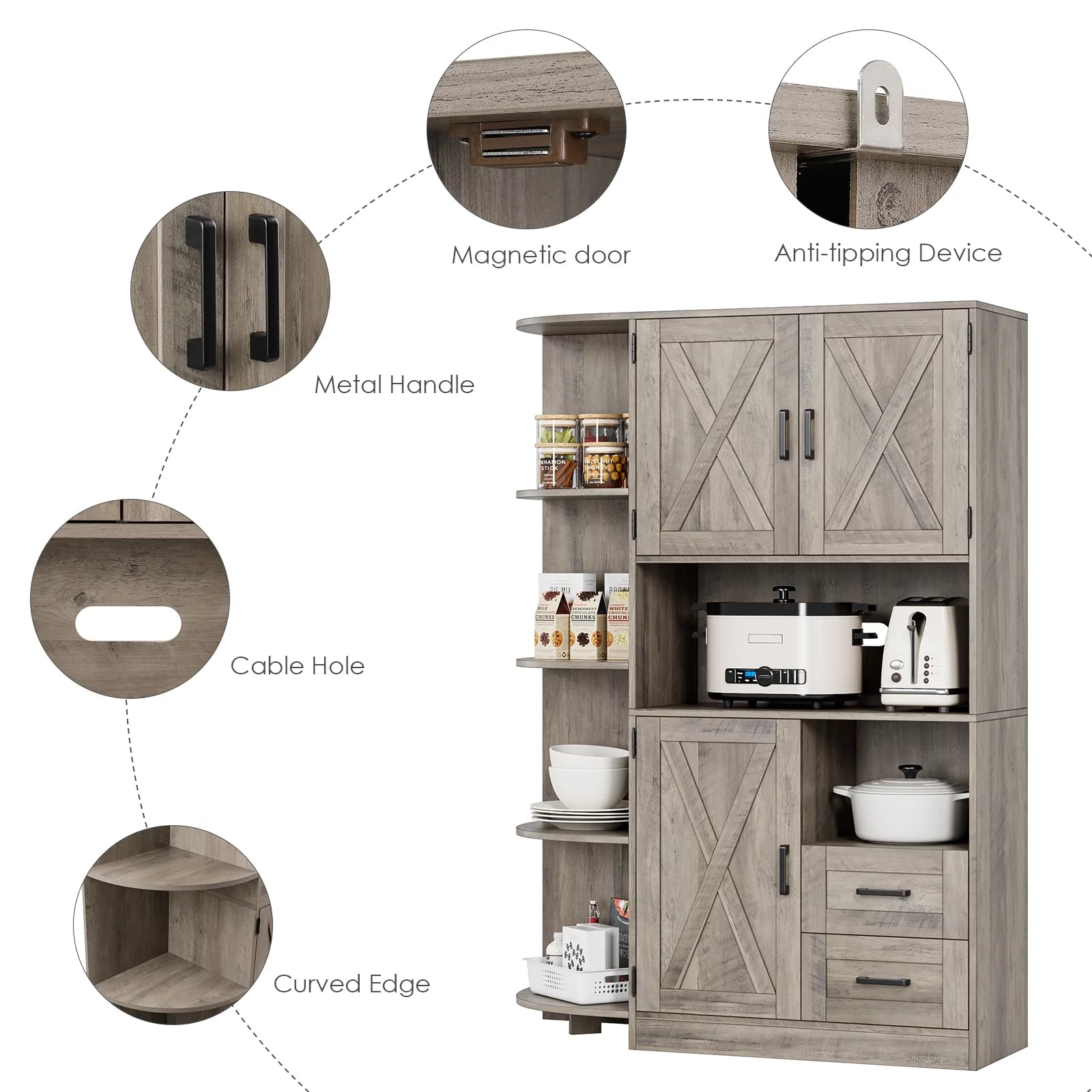 Large Kitchen Pantry with Adjustable Shelves, Tall Storage Cabinet X337106