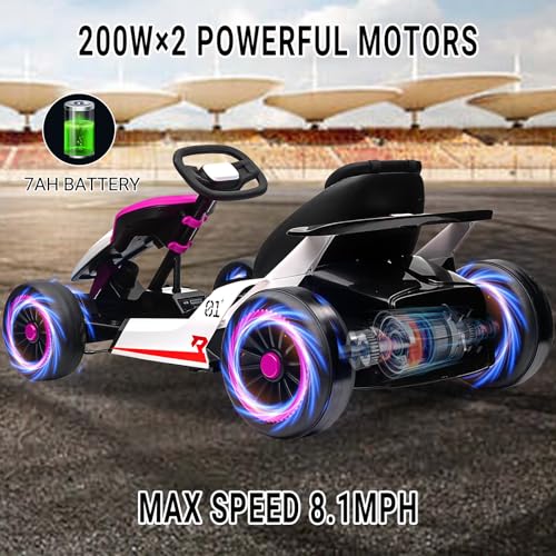Kids Go Kart, 24V Electric Drift Car with Dual 200W Motors, 2-Speed, White B188186