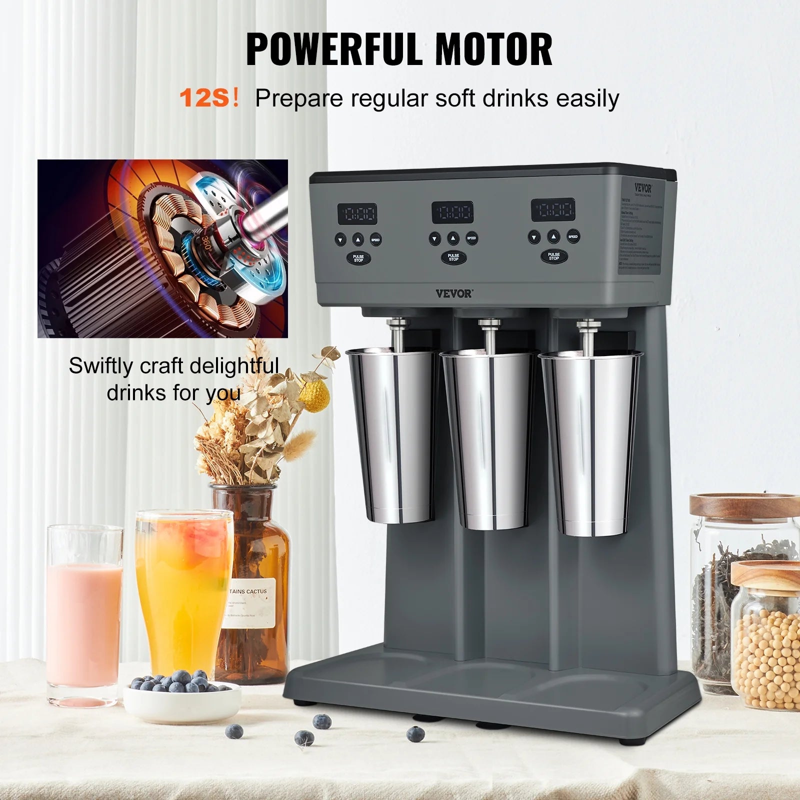 Milkshake Maker Stainless Steel Electric Blender with LED U640459
