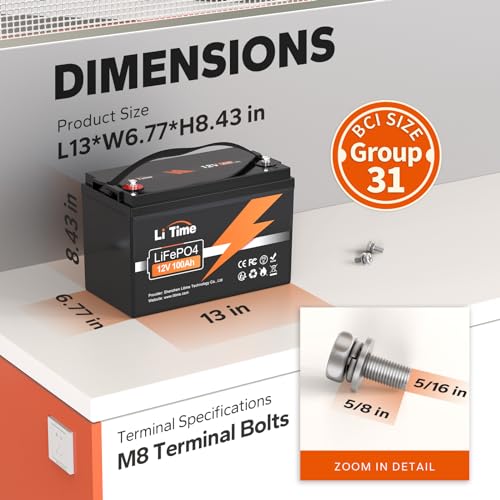 12V 100Ah LiFePO4 Battery Group 31 with Built-in 100A BMS N133