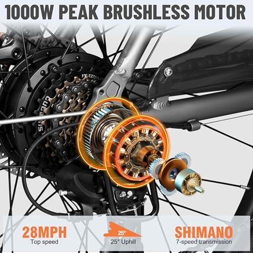 Electric Bike for Adults - 1000W Brushless Motor, Removable Battery, 7-Speed Commuter Z1037
