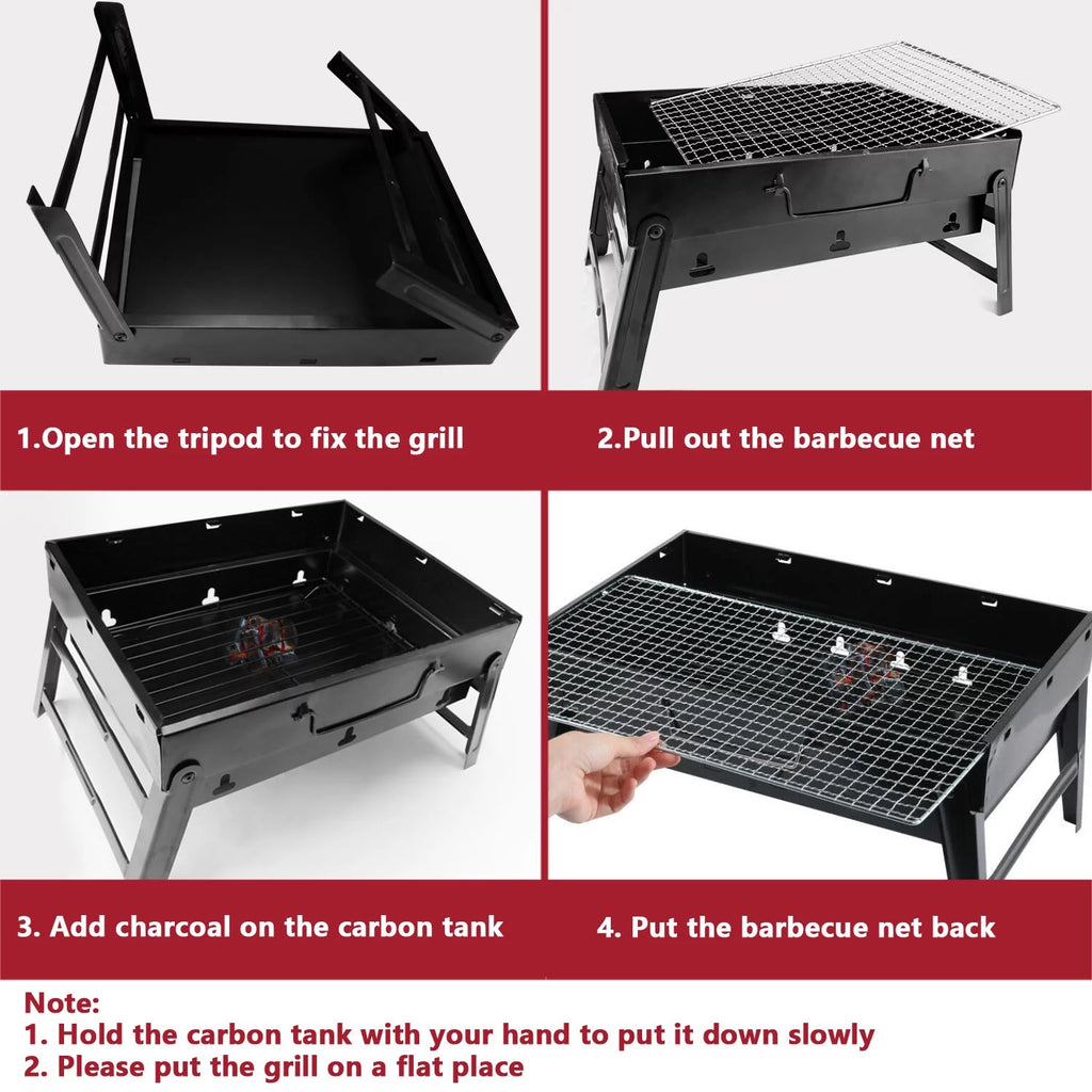 Foldable BBQ Charcoal Grill, Portable Stainless Steel Tabletop Barbecue Y8667
