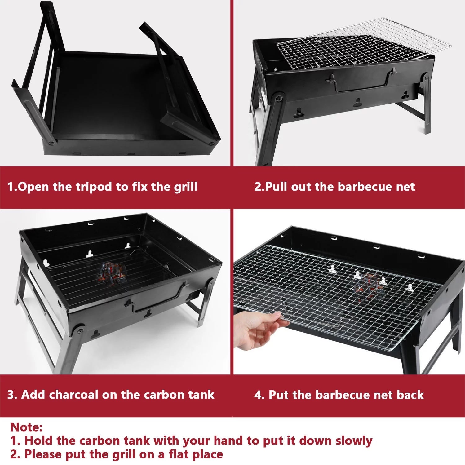 Foldable BBQ Charcoal Grill, Portable Stainless Steel Tabletop Barbecue Y8667
