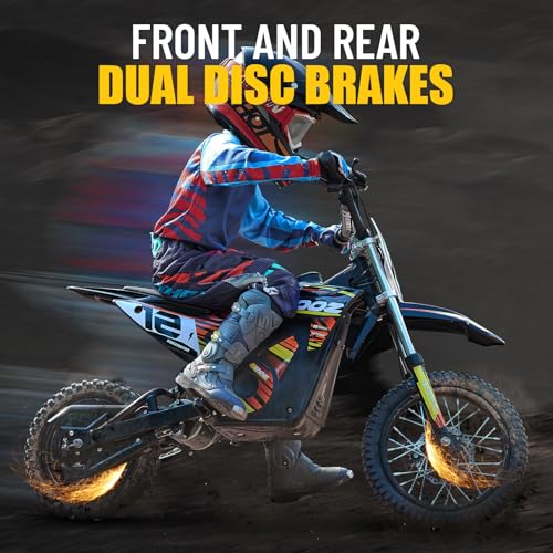Electric Dirt Bike for Kids, 3 Speed Modes, 18 MPH, 15 Miles Range, Dual Suspension, Disc Brake, 16" Tire, Orange H40536