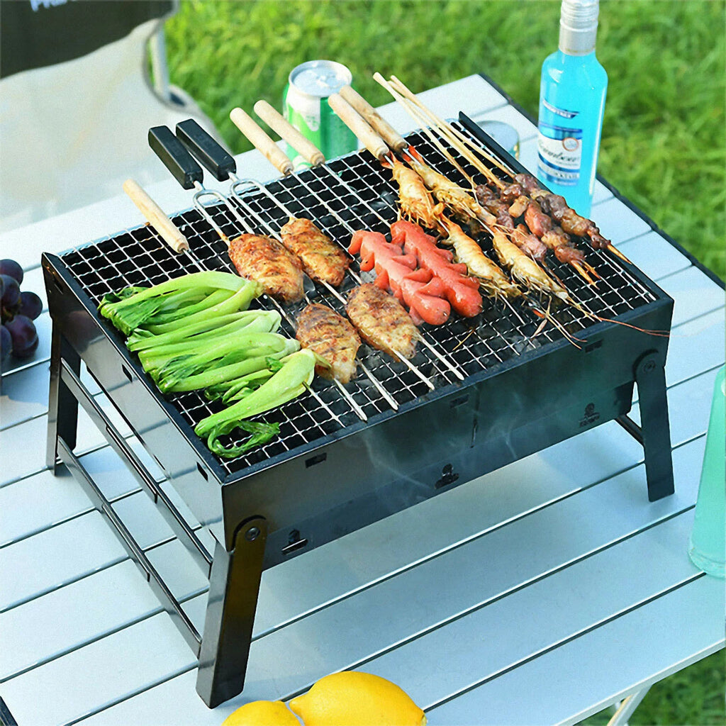 Foldable BBQ Charcoal Grill, Portable Stainless Steel Tabletop Barbecue Y8667