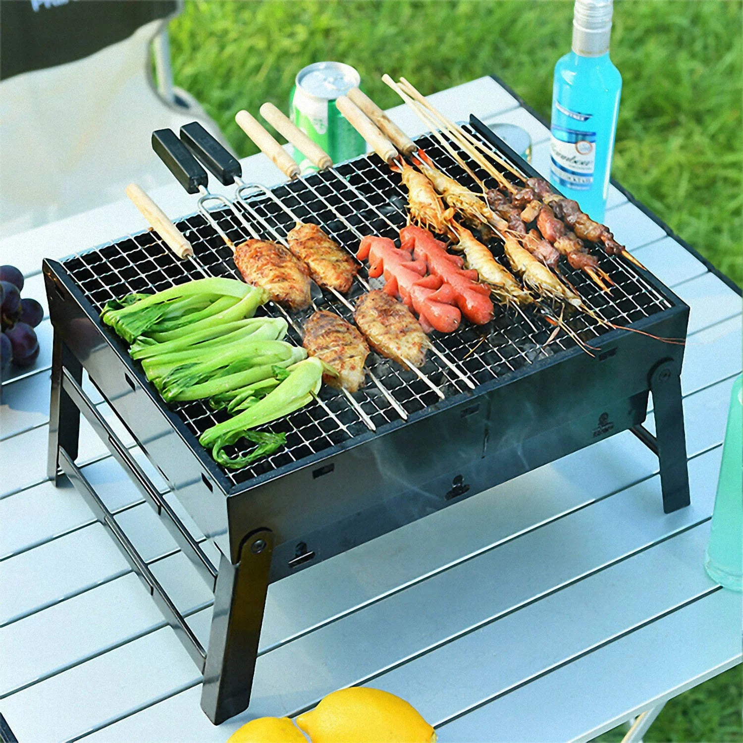 Foldable BBQ Charcoal Grill, Portable Stainless Steel Tabletop Barbecue Y8667