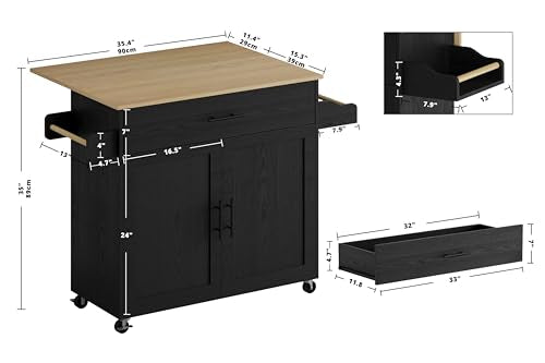 Kitchen Island with Storage, Rolling Cart with Drop Leaf and Charging Station H744