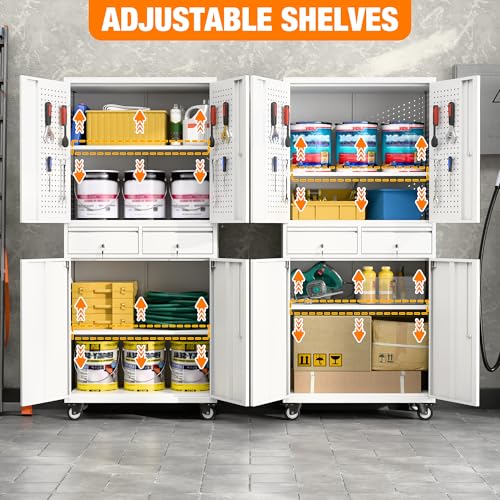 Metal Storage Cabinet with Wheels, 73" H, Locking Doors and Adjustable Shelves C8462