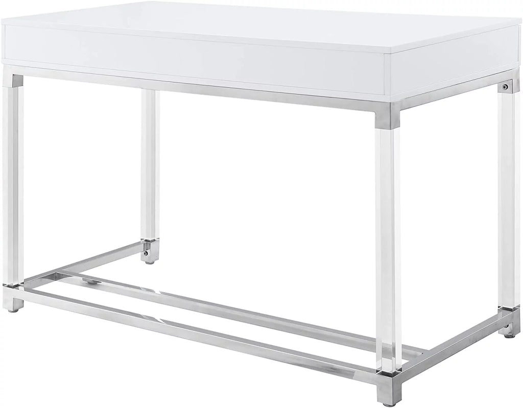 High Gloss 2 Drawers Writing Desk with Acrylic Legs and Chrome Base D431916