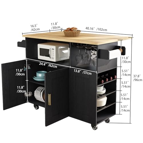 Rolling Kitchen Island Cart with Drop Leaf Countertop and Storage D32375