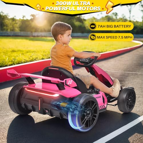 24V Kids Go Kart 300W Electric Drift Kart Outdoor Race Toy with 2X150W Motor, 7AH Battery, Green R238