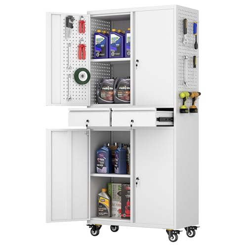 Metal Storage Cabinet with Wheels, 73" H, Locking Doors and Adjustable Shelves C8462