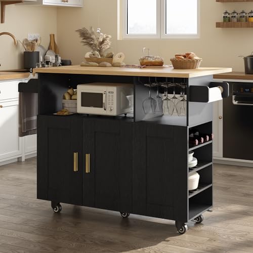 Rolling Kitchen Island Cart with Drop Leaf Countertop and Storage D32375