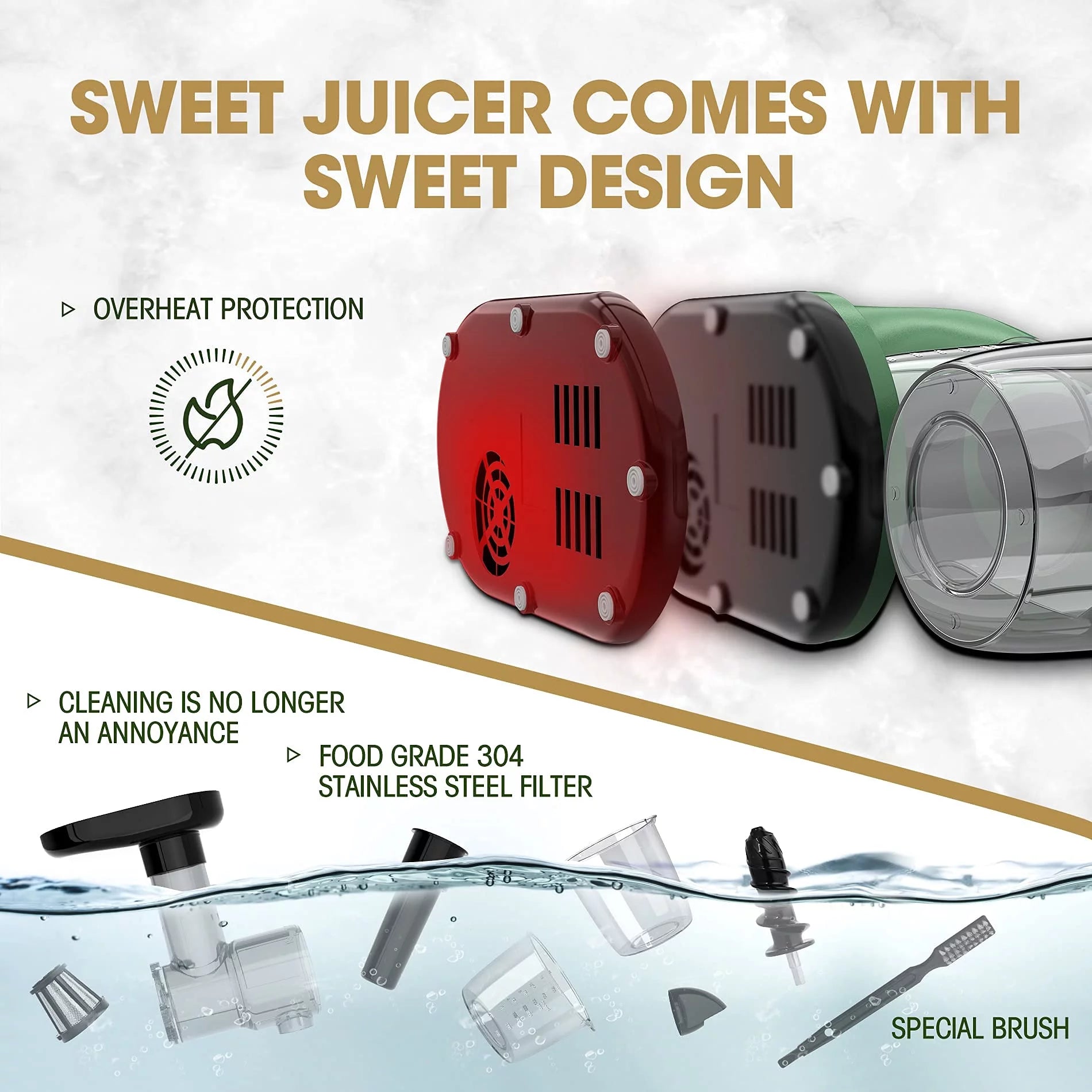 Slow Masticating Juicer for Vegetables and Fruits, Cold Press Extractor C51735