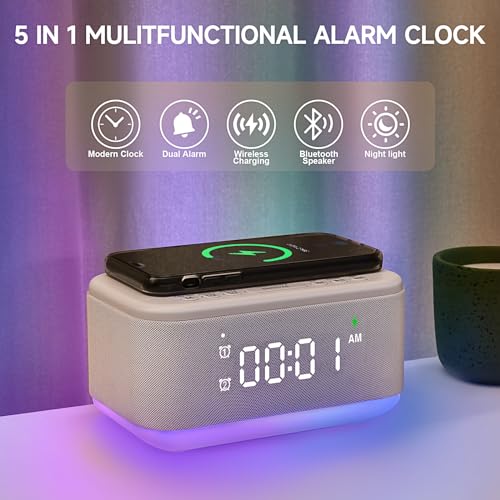 Wireless Charger Alarm Clock Speaker with Dimmable Light D64277