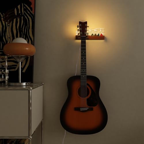 Guitar Wall Mount Stand with LED Lights, Solid Wood & Acrylic, USB-Powered Z93098