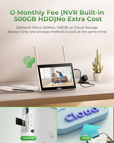 Solar Security Cameras Wireless Outdoor with 10" Monitor, 2K Color Night Vision, 2-Way Audio C3117